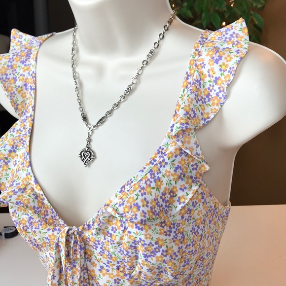 BLUE BLUSH FLORAL TOP WITH BUTTONS, TIE & RUFFLE M - Picture 8 of 16